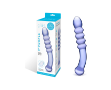 Purple Rain Ribbed Dildo — лиловый двусторонний фаллоимитатор из стекла, 22×3.5 см