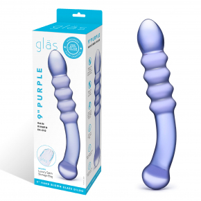 Purple Rain Ribbed Dildo — лиловый двусторонний фаллоимитатор из стекла, 22×3.5 см