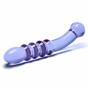 Purple Rain Ribbed Dildo — лиловый двусторонний фаллоимитатор из стекла, 22×3.5 см