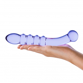 Purple Rain Ribbed Dildo — лиловый двусторонний фаллоимитатор из стекла, 22×3.5 см