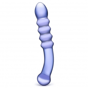 Purple Rain Ribbed Dildo — лиловый двусторонний фаллоимитатор из стекла, 22×3.5 см