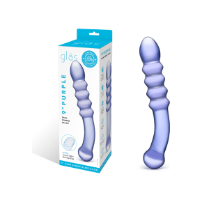 Purple Rain Ribbed Dildo — лиловый двусторонний фаллоимитатор из стекла, 22×3.5 см