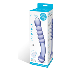 Purple Rain Ribbed Dildo — лиловый двусторонний фаллоимитатор из стекла, 22×3.5 см