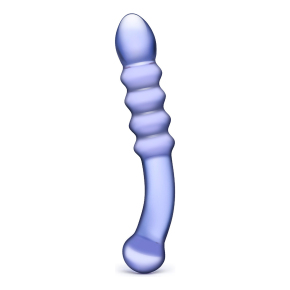Purple Rain Ribbed Dildo — лиловый двусторонний фаллоимитатор из стекла, 22×3.5 см