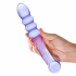 Purple Rain Ribbed Dildo — лиловый двусторонний фаллоимитатор из стекла, 22×3.5 см