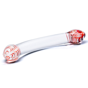 Red Head Double Dildo — изогнутый двусторонний фаллос из стекла, 22×4 см