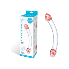 Red Head Double Dildo — изогнутый двусторонний фаллос из стекла, 22×4 см