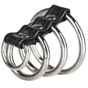 3 Ring Gates of Hell — хомут на пенис из трех металлических колец и кольца для привязи