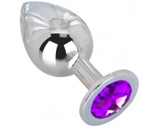 Violet Dream, серебристая с фиолетовым &mdash; большая анальная пробка из стали с кристаллом, ⌀3.5 см