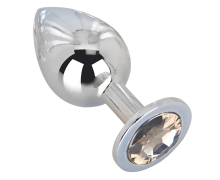 Silver Rain, серебристая с серым &mdash; большая анальная пробка из стали с кристаллом, &empty;3.5 см