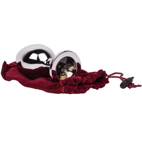 Silver Rain, серебристая с серым &mdash; большая анальная пробка из стали с кристаллом, &empty;3.5 см