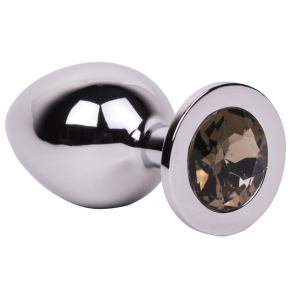 Silver Rain, серебристая с серым &mdash; большая анальная пробка из стали с кристаллом, &empty;3.5 см
