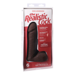 The Realistic Cock Ultraskyn 6", черный — фаллоимитатор на присоске из материала «живое тело», 17.3×4.3 см