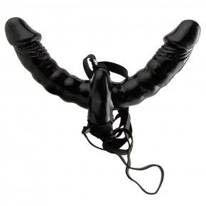 Двойной страпон с вибрацией Pipedream Vibrating Double Delight Strap-On, чёрный