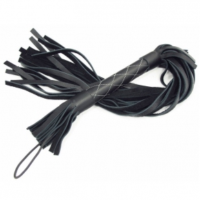 Черная плетка из натуральной кожи с белыми ромбами, длина хлыстов 42 см