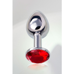 Малая анальная пробка из серебристой стали с красным кристаллом, 7.5×2.9 см