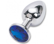 Серебристая анальная пробка из металла с синим кристаллом, ⌀2.8 см