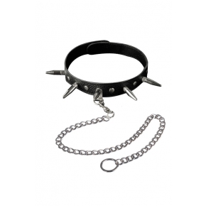 Кожаный ошейник с шипами и цепочкой BDSM accessories