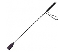 Чёрный стек с кожаной ручкой, 56 см