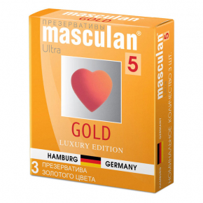 Золотистые презервативы с ароматом ванили Masculan Gold, 3 шт.