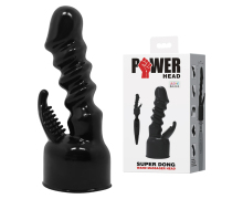 Power Head Super Dong, черная &mdash; насадка на вандовый массажер для клиторально-вагинальной стимуляции