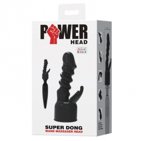 Power Head Super Dong, черная — насадка на вандовый массажер для клиторально-вагинальной стимуляции