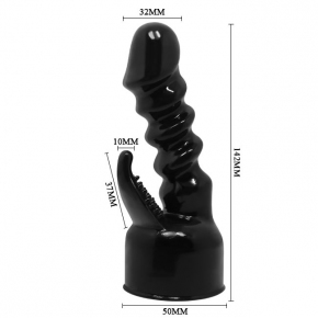 Power Head Super Dong, черная — насадка на вандовый массажер для клиторально-вагинальной стимуляции