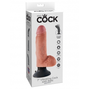 Телесный вибратор Vibrating Cock with Balls 7" с мошонкой и съемной присоской