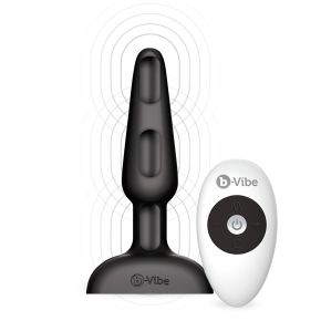 Анальная вибропробка с 3 моторамина пульте ДУ b-Vibe Trio Plug, черная