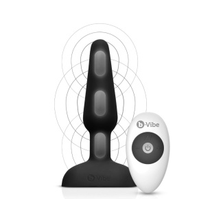 b-Vibe Trio Plug, черная — анальная вибропробка с 3 моторчиками на пульте ДУ, ⌀3.2 см