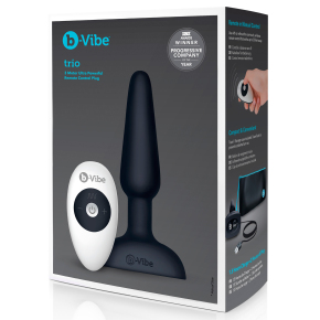 Анальная вибропробка с 3 моторамина пульте ДУ b-Vibe Trio Plug, черная