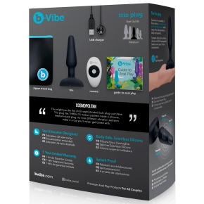Анальная вибропробка с 3 моторамина пульте ДУ b-Vibe Trio Plug, черная