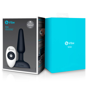 Анальная вибропробка с 3 моторамина пульте ДУ b-Vibe Trio Plug, черная