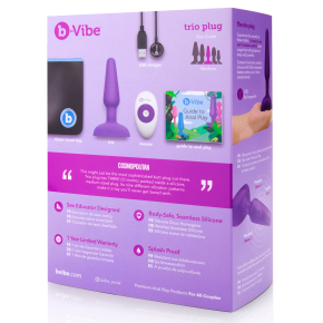 Анальная вибропробка с 3 моторамина пульте ДУ b-Vibe Trio Plug, фиолетовая