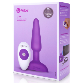 Анальная вибропробка с 3 моторамина пульте ДУ b-Vibe Trio Plug, фиолетовая