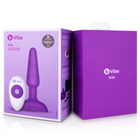 Анальная вибропробка с 3 моторамина пульте ДУ b-Vibe Trio Plug, фиолетовая