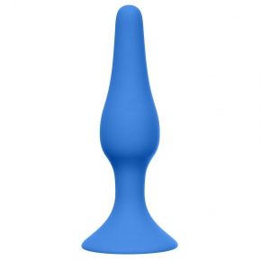 Slim Anal Plug Small, синяя — малая анальная пробка из силикона, 10.5×2.5 см