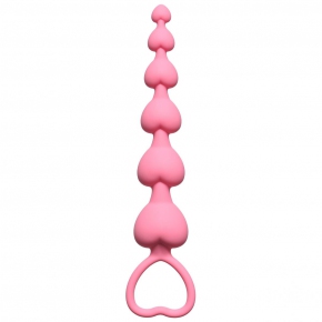 Heart's Beads, розовая — анальная цепочка из силикона, 18×3 см
