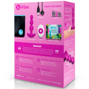 Анальные вибробусы на пульте ДУ b-Vibe Triplet Anal Beads, фуксия