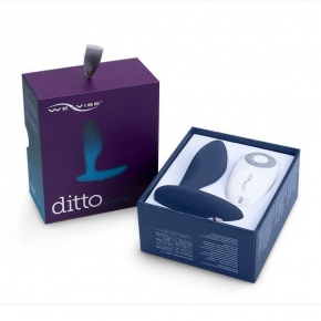 Синяя анальная пробка для ношения We-Vibe Ditto с вибрацией, пультом и управлением со смартфона, 8.8 см