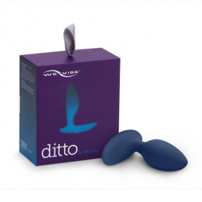 Синяя анальная пробка для ношения We-Vibe Ditto с вибрацией, пультом и управлением со смартфона, 8.8 см