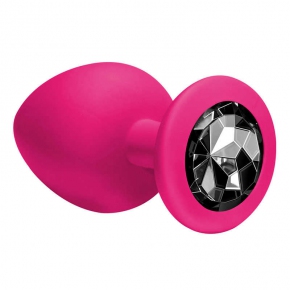 Анальная пробка Cutie Large, розовая с чёрным кристаллом