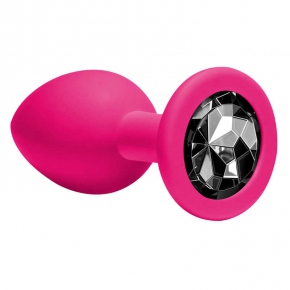 Анальная пробка Cutie Medium, розовая с чёрным кристаллом