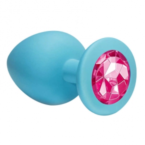 Анальная пробка Cutie Large, голубая с розовым кристаллом