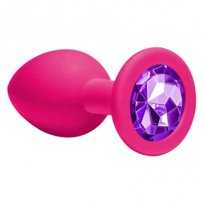 Анальная пробка Cutie Medium, розовая с фиолетовым кристаллом