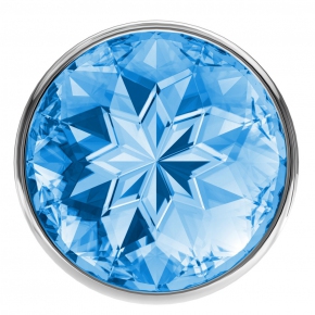 Анальная пробка Light blue Sparkle Large, серебристая с голубым кристаллом