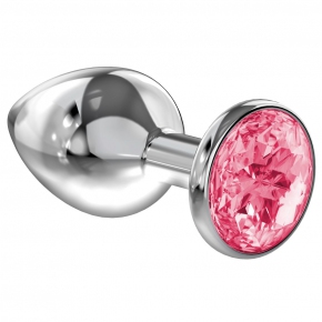 Анальная пробка Pink Sparkle Large, серебристая с розовым кристаллом