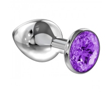 Анальная пробка Purple Sparkle Small, серебристая с фиолетовым кристаллом