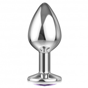 Анальная пробка Purple Sparkle Small, серебристая с фиолетовым кристаллом