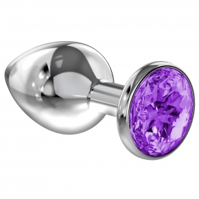 Анальная пробка Purple Sparkle Small, серебристая с фиолетовым кристаллом